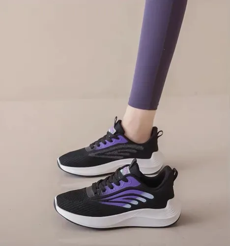 Giày Sneaker Thiết Kế Màu Ombre Đen Tím Đế Bằng Phối Lưới Thoáng Khí Thời Trang Cho Nữ